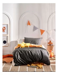 Linen House Kids Smiles All Round Quilt Cover Set In Charcoal/Apricot