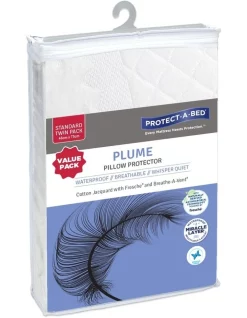 Protect-A-Bed Plume Cotton Jacquard Waterproof Pillow Protectors Twin Pack
