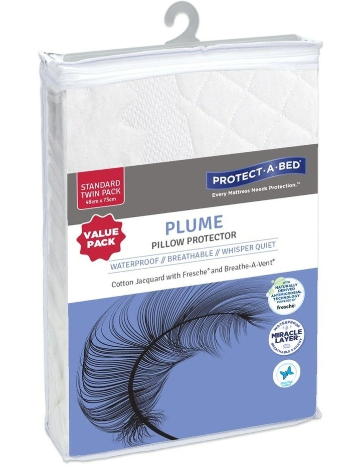 Protect-A-Bed Plume Cotton Jacquard Waterproof Pillow Protectors Twin Pack 3 Protect-A-Bed Plume Cotton Jacquard Waterproof Pillow Protectors Twin Pack